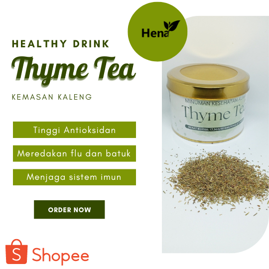 

TEH THYME Kemasan Kaleng - 100% ASLI - hena by tambi tea-minuman kesehatan alami PREMIUM QUALITY .