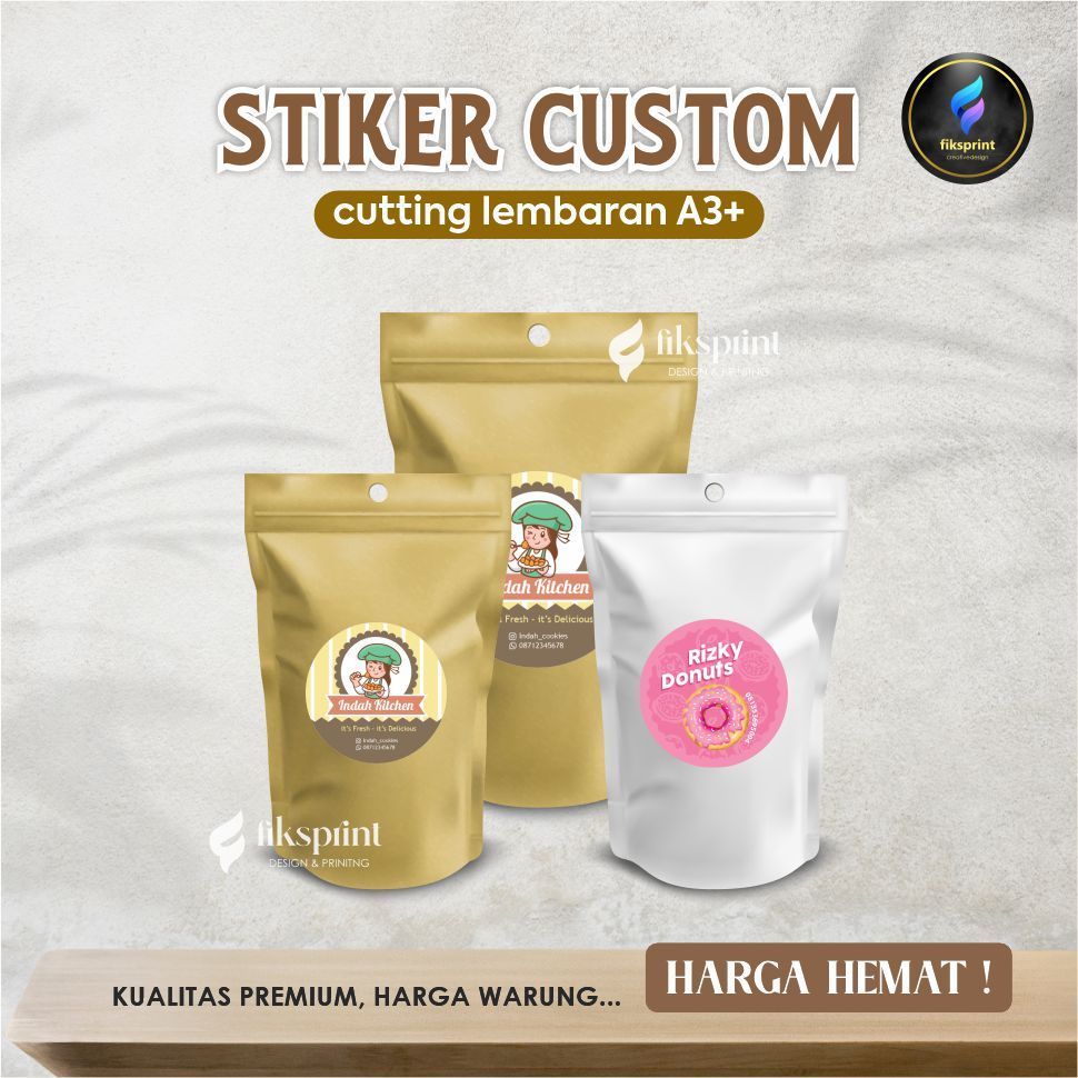 

Cetak stiker custom cromo premium, cutting pola (perlembar A3+)