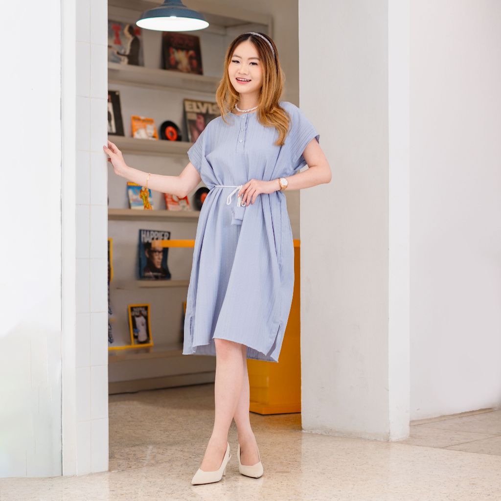 Yoenik Apparel Yoojin Midi Dress (Free Belt) - Dress Wanita – Midi Dress – Dress Tangan Pendek - Tun