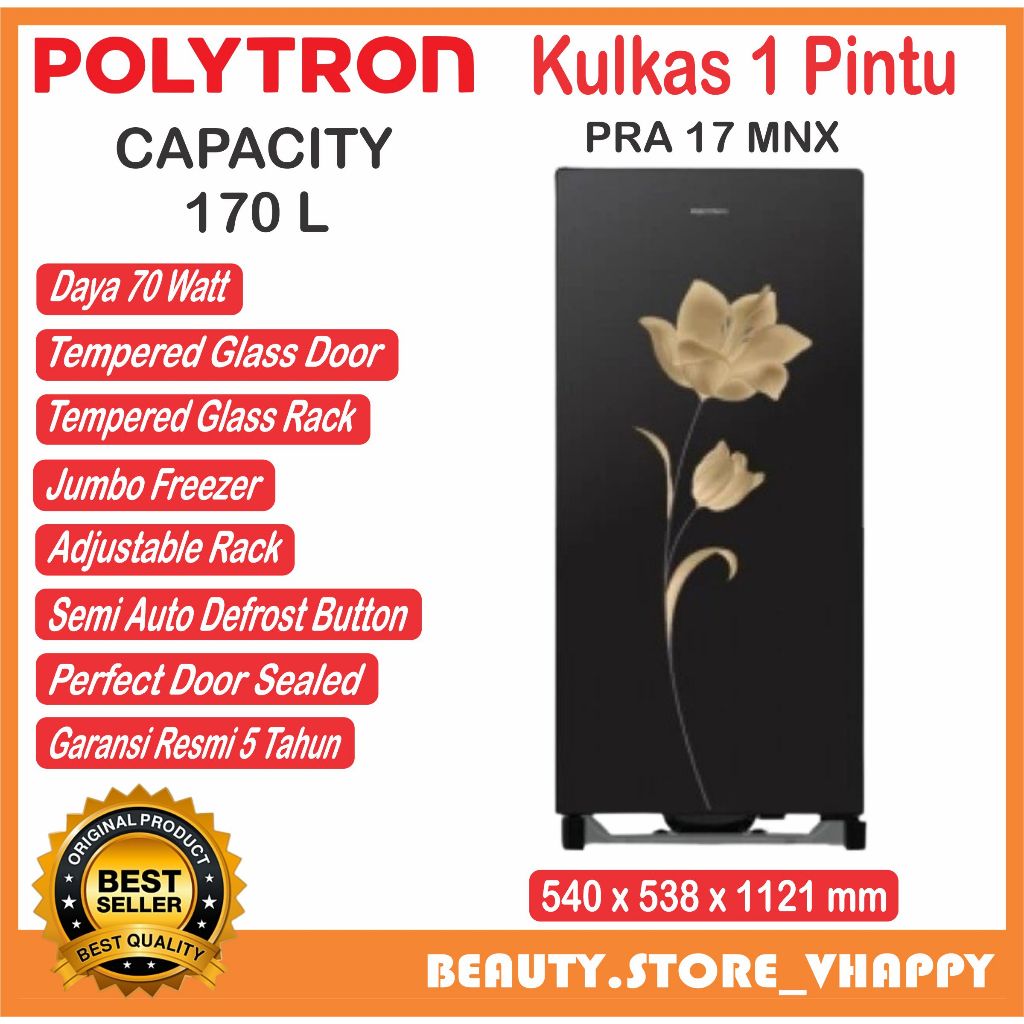 Kulkas Polytron 1 pintu Belleza 170 L PRA 17 MNX Garansi Resmi (Kota bandung dan Cimahi Bisa COD)