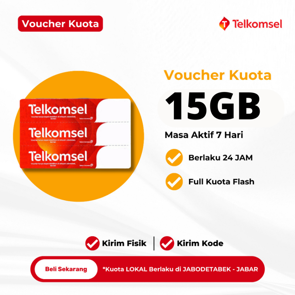 Voucher Kuota Telkomsel 15GB Masa Aktif 7 Hari JABAR-JAKARTA-BOGOR