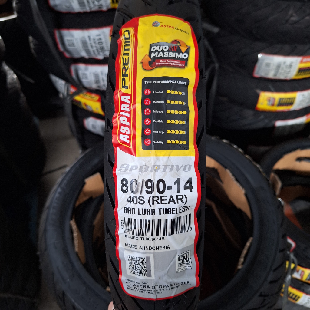Ban Belakang Aspira Premio Sportivo 80/90-14 ring 14 Tubeless