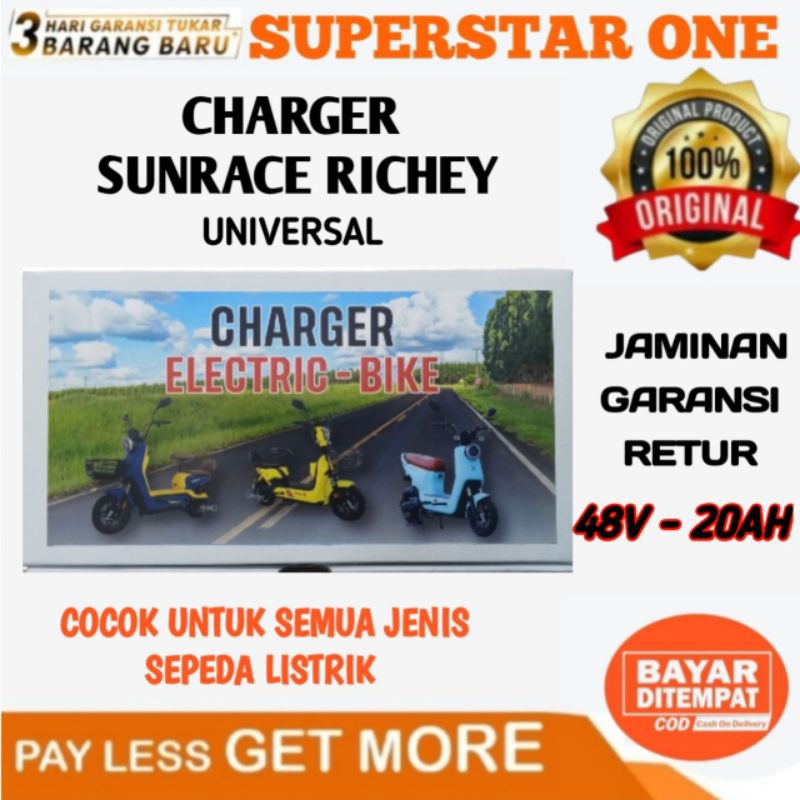Charger SunRace Richey Pengisi Daya Baterai Sepeda Listrik 48V-20Ah Universal
