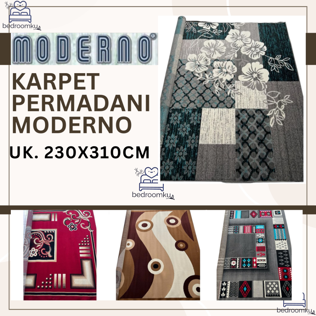 Karpet Permadani Ukuran 230x310cm Moderno/Belmont/Aurora/Bianco Karpet Lantai Jumbo New Motif