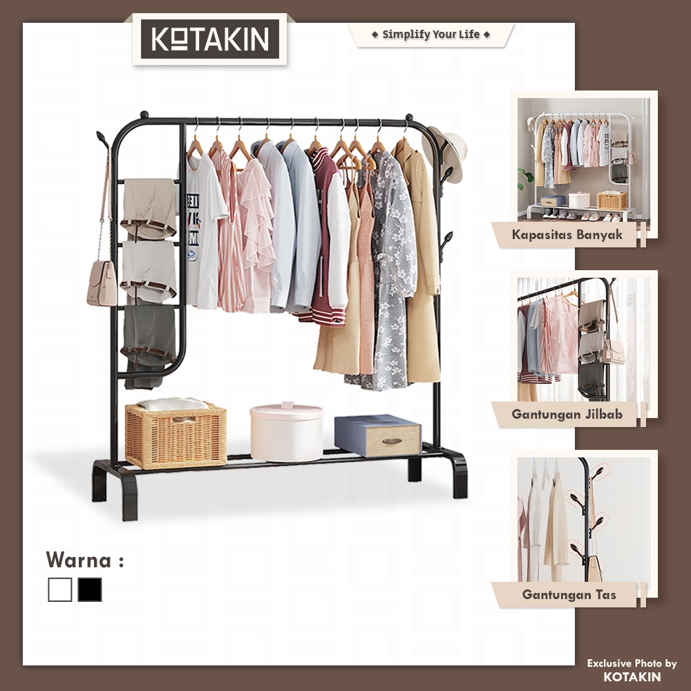 Rak Jilbab Gantungan Stand Hanger Baju Pakaian Celana Tas Full Besi Kokoh Rak Jemuran Portable Serba
