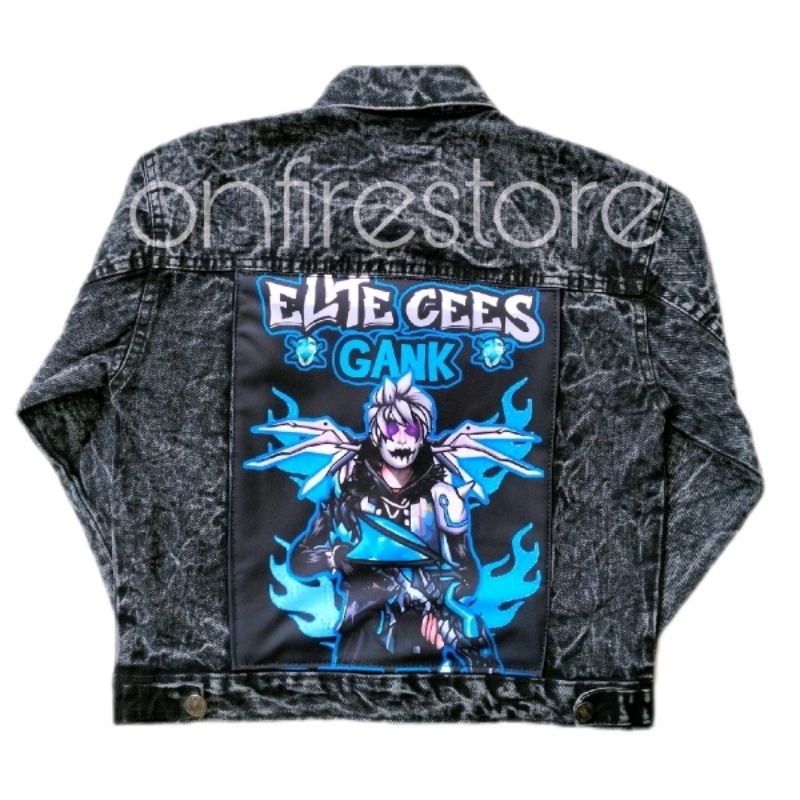 Jaket Jeans Denim Anak Laki Laki Perempuan FF Free Fire Elite Cees Gank Skin SG OPM Blueflame Dragon