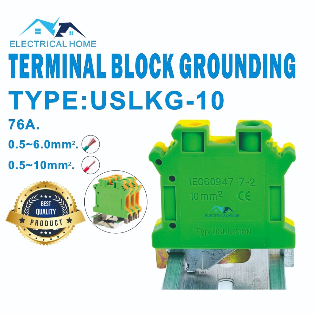 Terminal Block Arde Ground Earth (0.5~10mm) Din Rail USLKG 10