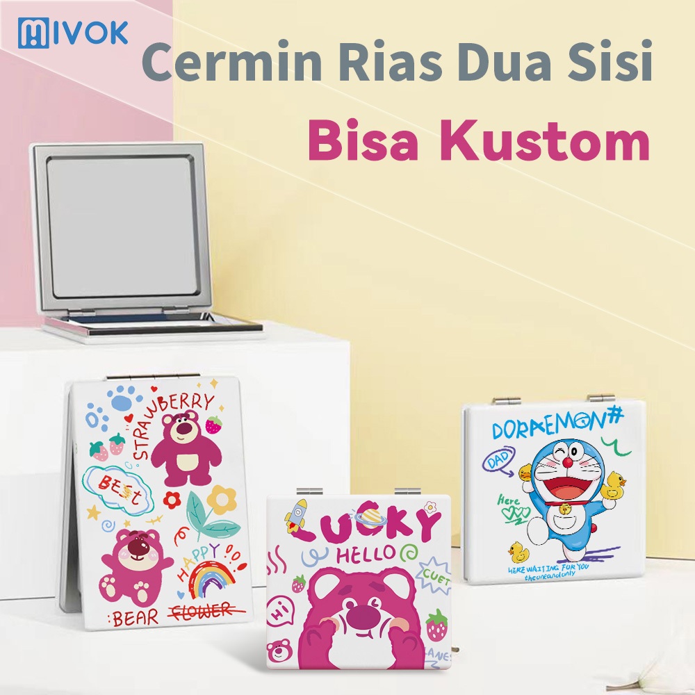 Mivok Cermin Lipat Custom Kartun Mini Cermin Rias Karakter Hewan Lucu  Cermin