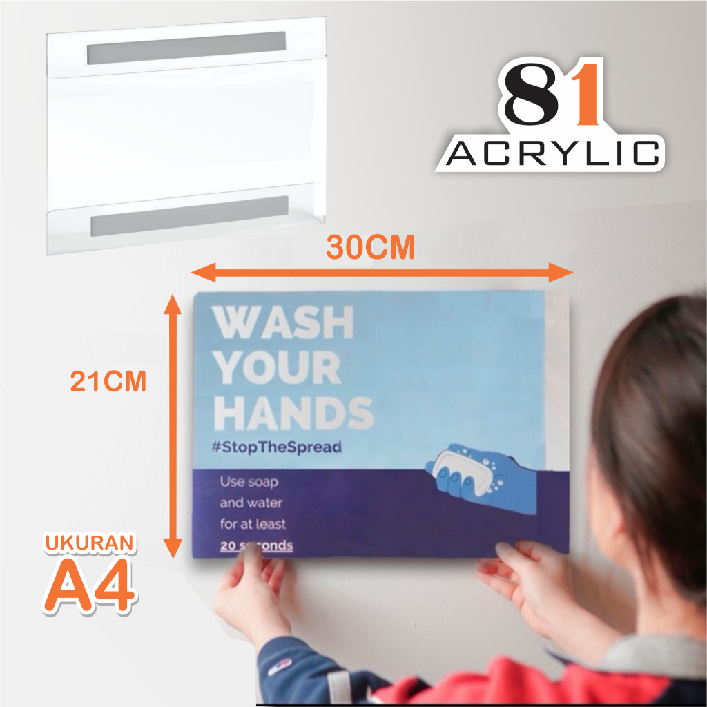 

TEMPAT BROSUR AKRILIK /AKRILIK TEMPEL /SIGN HOLDER A4 Dinding 2MM Bening Lendscape