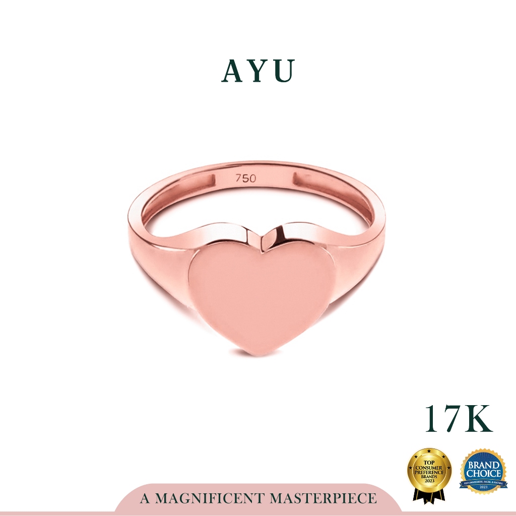 AYU Cincin Emas - Heart Signet Ring 17K Rose Gold