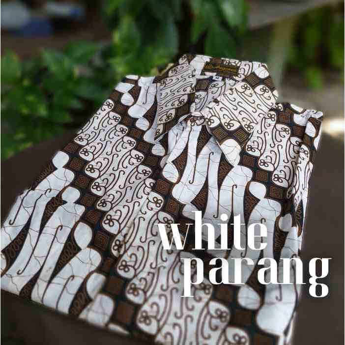 Kemeja Batik Pria Lengan Pendek Motif Jawa Jogja Putih Baju Batik Kerja