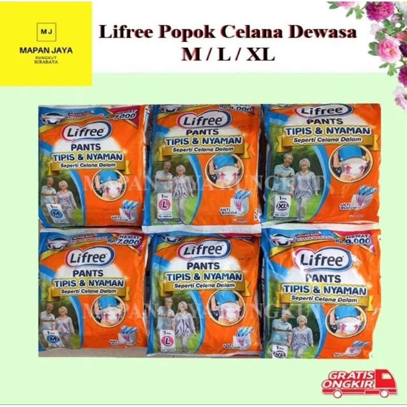 Lifree Popok Celana Dewasa M / L / XL / XXL ( 1 lusinan ) / 12 pcs