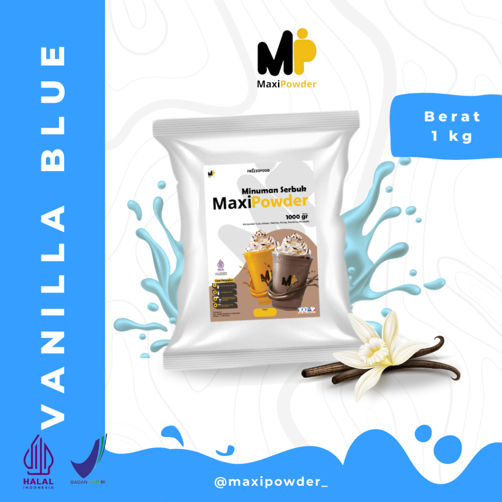 

Bubuk Minuman Rasa Vanilla Blue 1kg / Minuman Kekinian Vanilla Blue Termurah / MaxiPowder