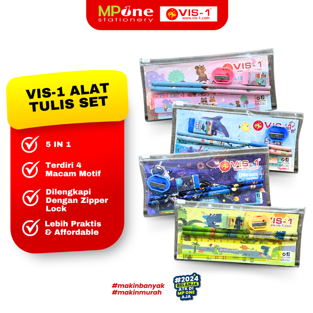 

(1 SHEET) Vis-1 Alat Tulis Set 5 in 1 Zipper / Alat Tulis Karakter Anak Lucu Vis-1 / Vis-1 Study Set