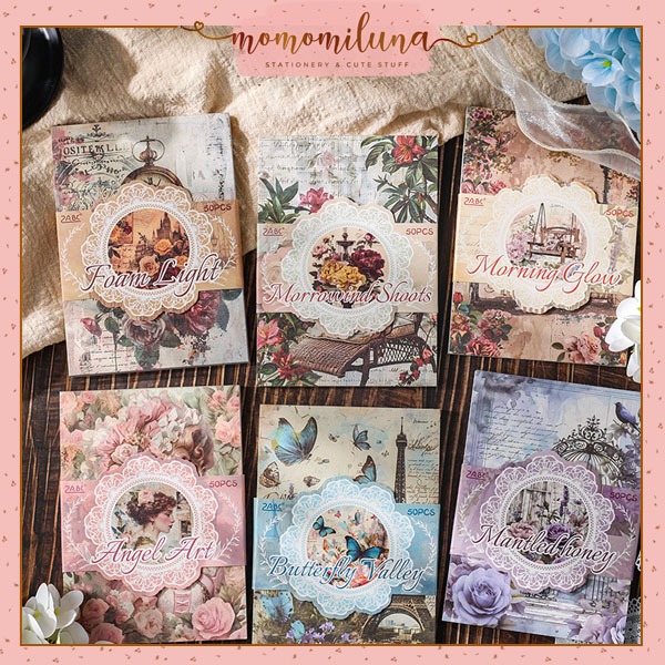 

1 set isi 50 lembar wilderness deco paper vintage kertas hias jurnal diy retro aesthetic cantik journaling HB1772
