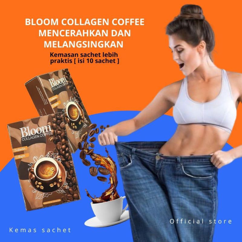 

1 box isi 10 sachet bloom kopi kolagen kopi rendah lemak pembakar lemak penurun berat badan