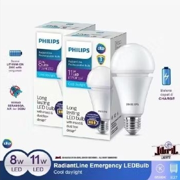 Lampu LED Bulb Emergency Philips Radiantline 8 Watt | 11 Watt | Lampu Otomatis | Lampu Darurat