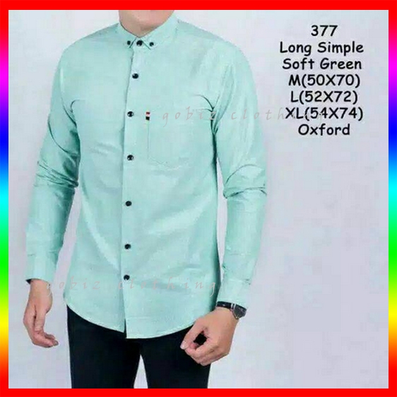 Baju Kemeja Pria Lengan Panjang Polos Warna Hijau Mint Katun Toska Sage Kasual Formal Kerja JUMBO BI