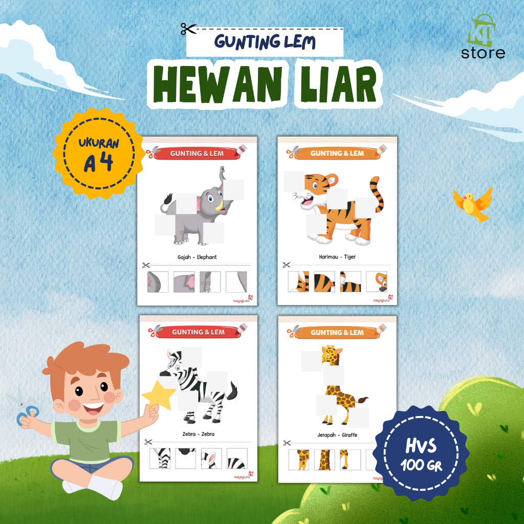 

Lembar Aktivitas Gunting dan Lem - Tema Hewan Liar - Ukuran A4 - Kertas HVS Tebal 100 Gram