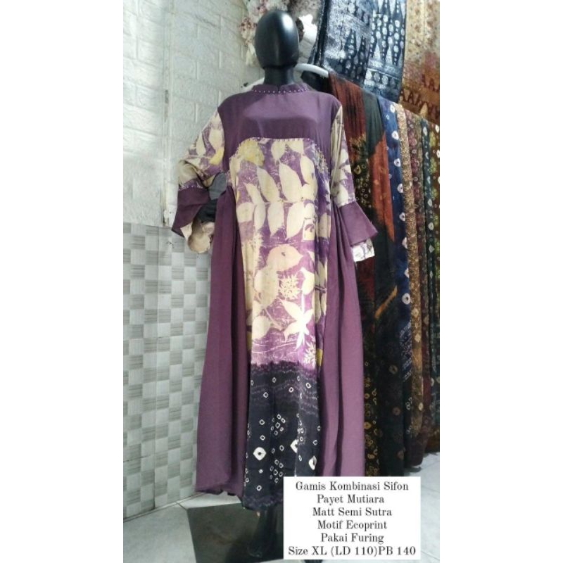 Gamis Rompi Sifon Payet Semsu Ecoprint Jumputan Handmade