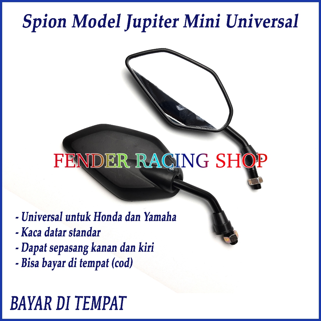 Kaca Spion Motor Tangkai Pendek Untuk Honda Dan Yamaha Model Jupiter Mx Hitam Variasi Beat Spacy Mio