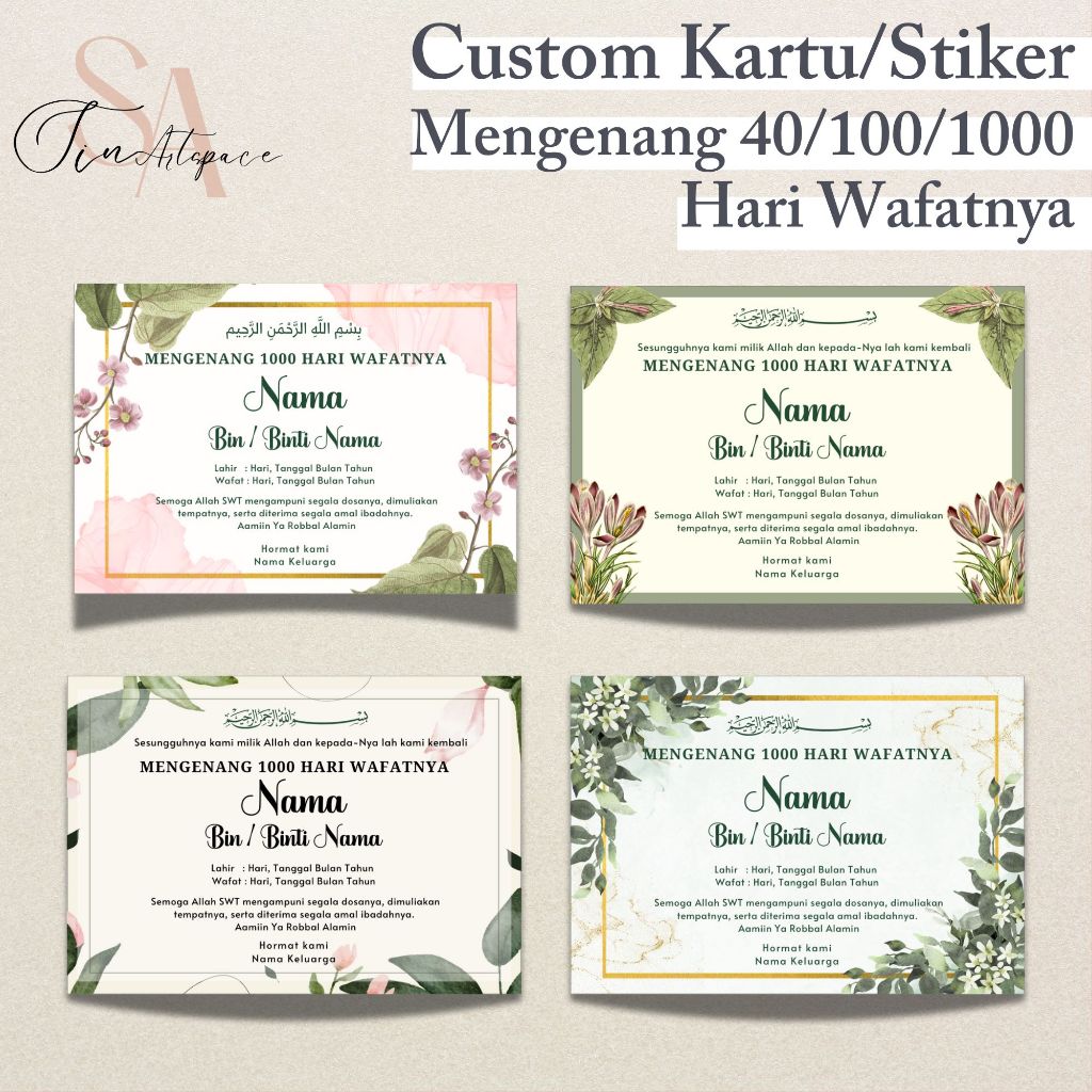 

Cetak Kartu/Stiker Mengenang 40/100/1000 Hari Wafatnya, Stiker Mengenang Wafatnya Stiker Tahlil