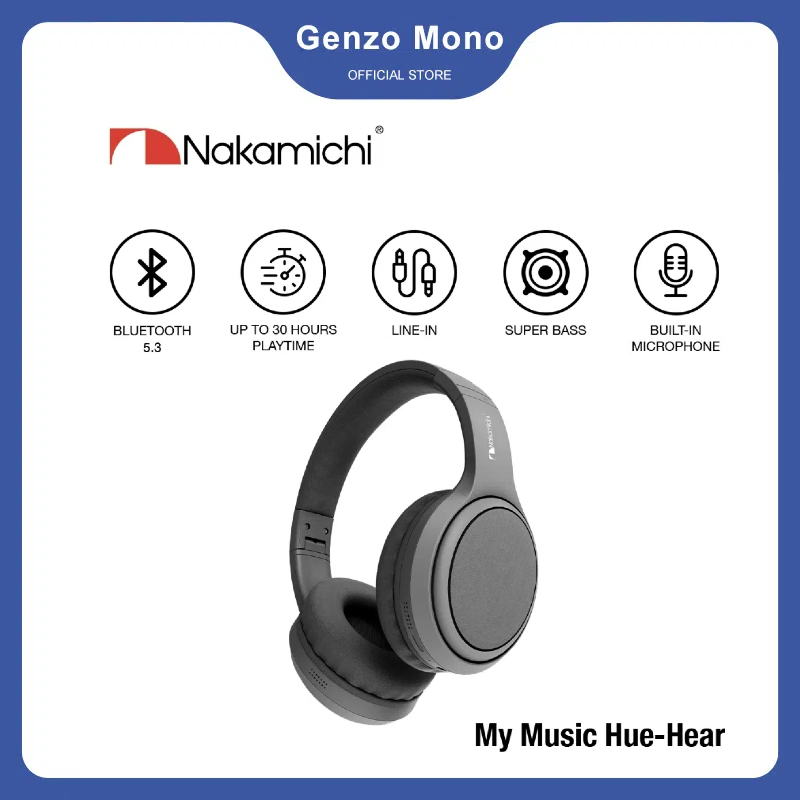 Nakamichi My Music Hue Hear Super Bass Wireless Bluetooth Headphones - Cream