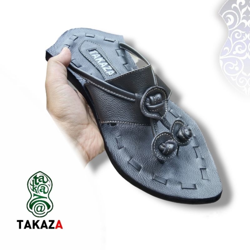 TAKAZA Sandal Kulit Pria Model Terompah Nabi Warna Hitam