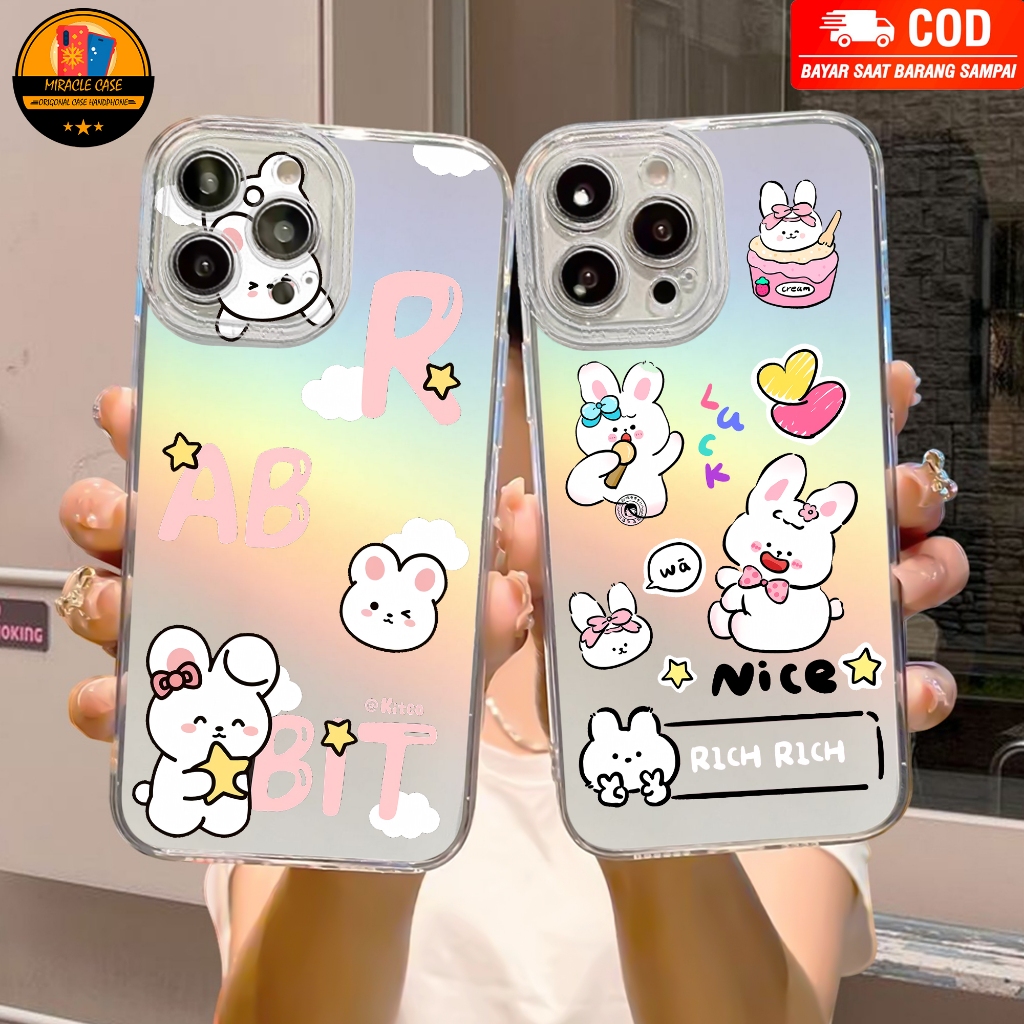 Case Hologram Samsung A14 A24 A34 A54 A22 M22 M32 A15 A25 A35 A55 Motif ( 3D RABBIT NICE ) Softcase 