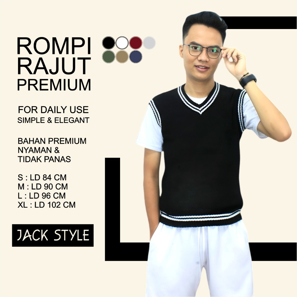 ORIGINAL ROMPI RAJUT PRIA WANITA LIST KOREA STYLE OUTER TERBARU VEST PREMIUM BEST SELLER / KOREAN
