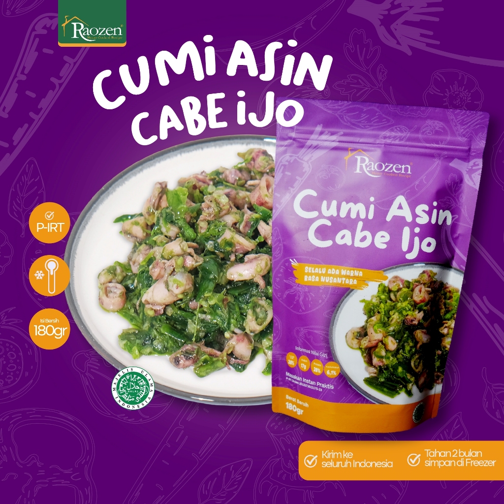 

Raozen Cumi Asin Cabe Ijo Full - Cumi Sambal Cabe Ijo Pedas Dengan Cabai Cumi Besar Pilihan 180gr