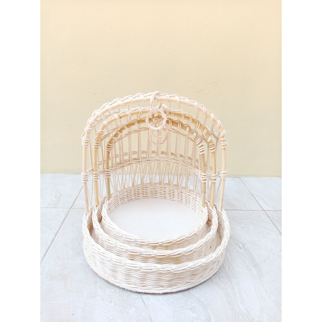 Keranjang seserahan Premium/Keranjang Sangkar Bulat/Keranjang seserahan Rotan Ayunan 1 Set Isi 3