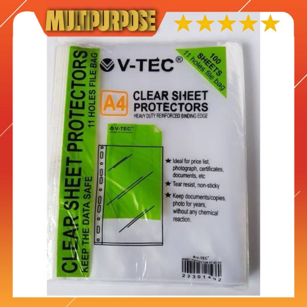 

V-TEC PLASTIK POCKET SHEET PROTECTOR A4 100 LEMBAR