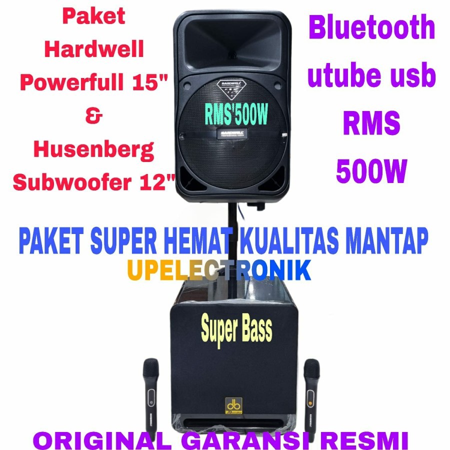Paket Sound System Speaker Portable 15 Inch Hardwell Powerfull 15 Pro+Subwoofer Aktif Dusenberg 12 I