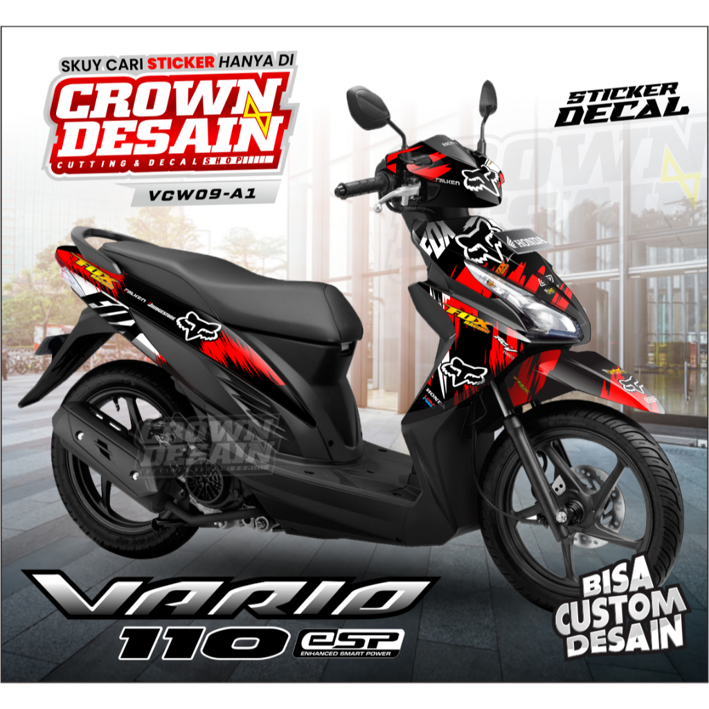 [READY] Sticker Decal Honda Vario 110 Fi - Dekal Sticker Motor Vario Fi 110 Fullbody Merah Variasi -