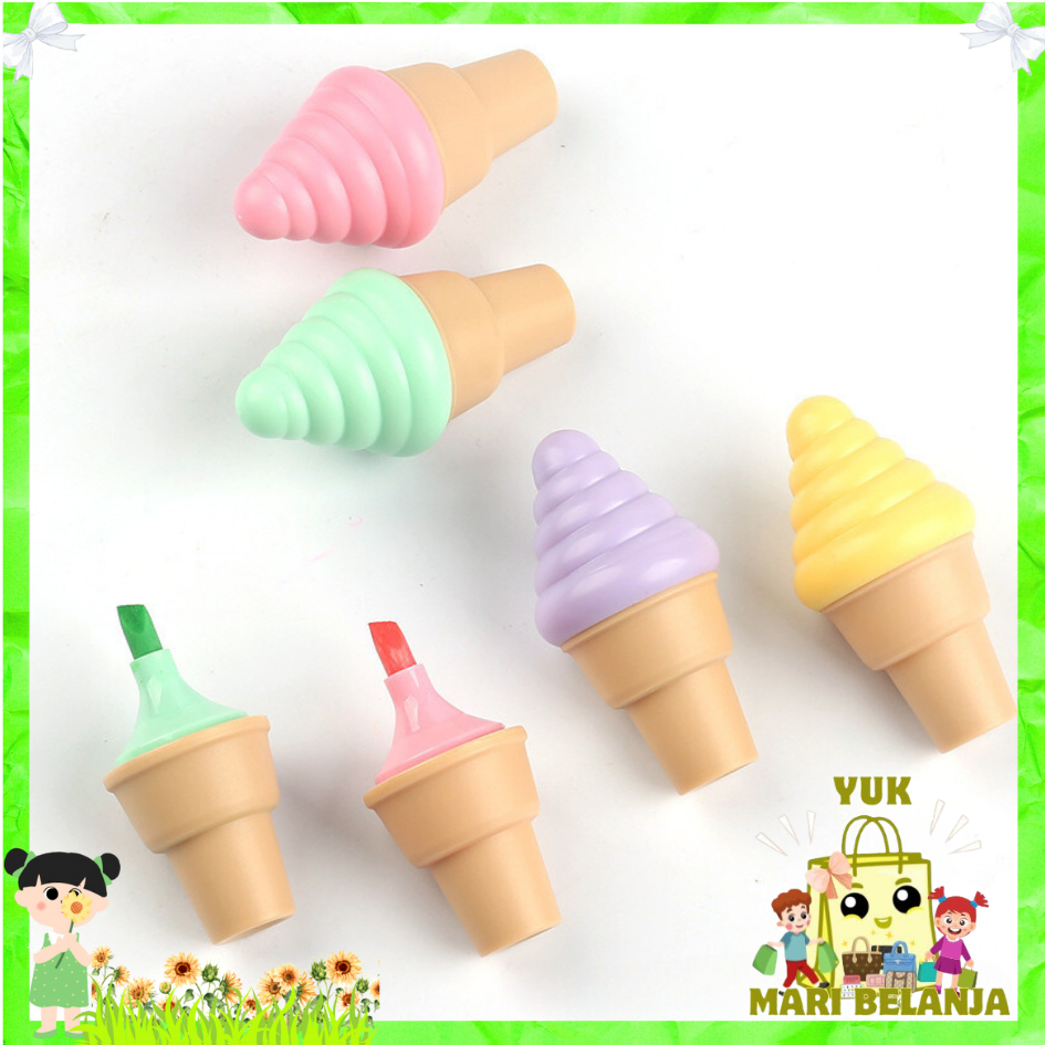 

YMB - HighLighter Es Krim Cone 1 Set 6 Pcs Free Pouch Highliter Es Krim Cone Stationery Lucu Unik Penanda Buku Warna Warni Kado Viral Termurah