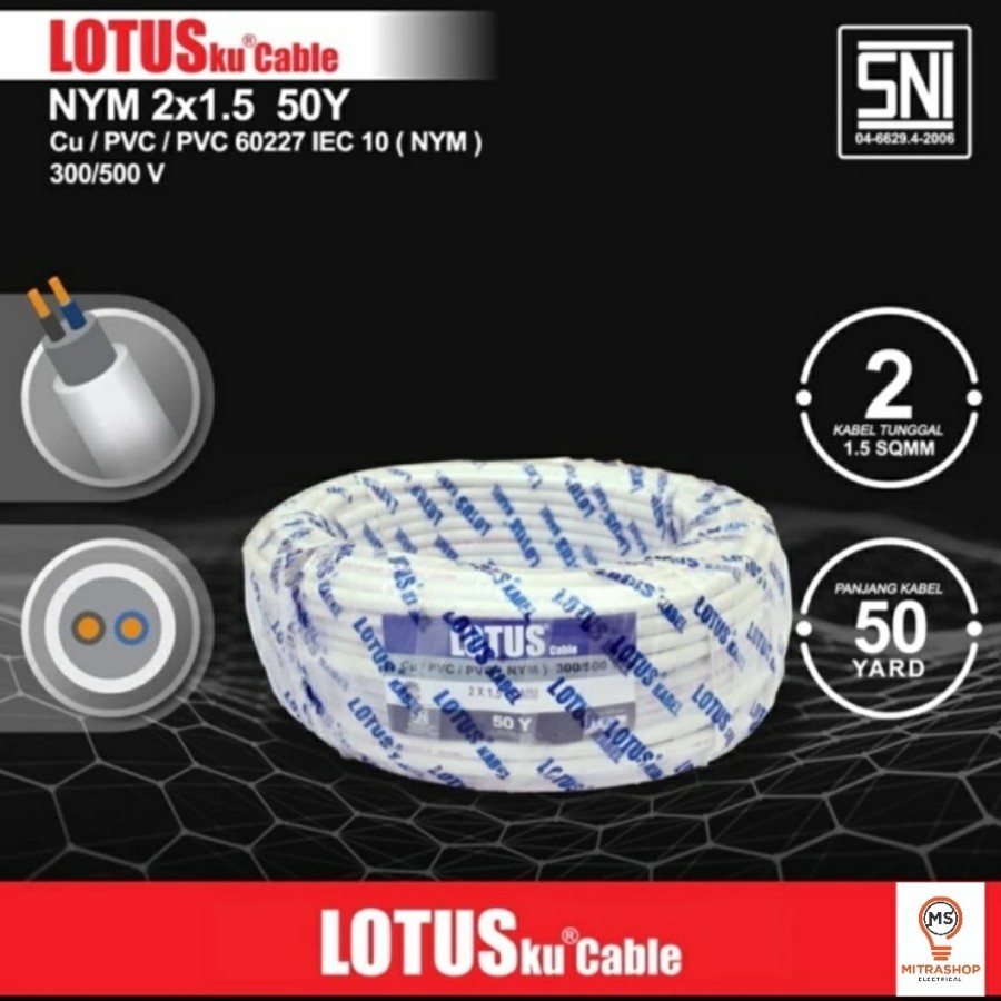 Kabel Listrik LOTUS NYM 2x1.5 2x1,5 50 Yard LOTUSKU 50Y Kawat