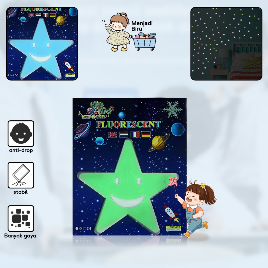 Stiker bintang fluoresen kamar tidur kamar tidur anak -anak stiker dinding stiker atap bercahaya rom