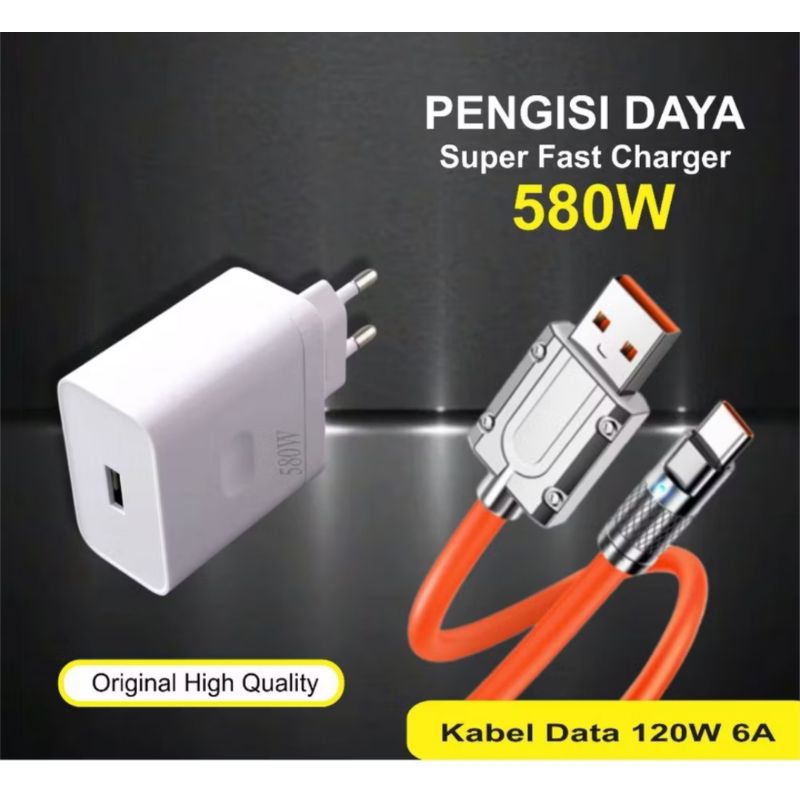Charger 580W + Kabel Data 120W Fast Charger / Pengisian Cepat 6A Super Quick