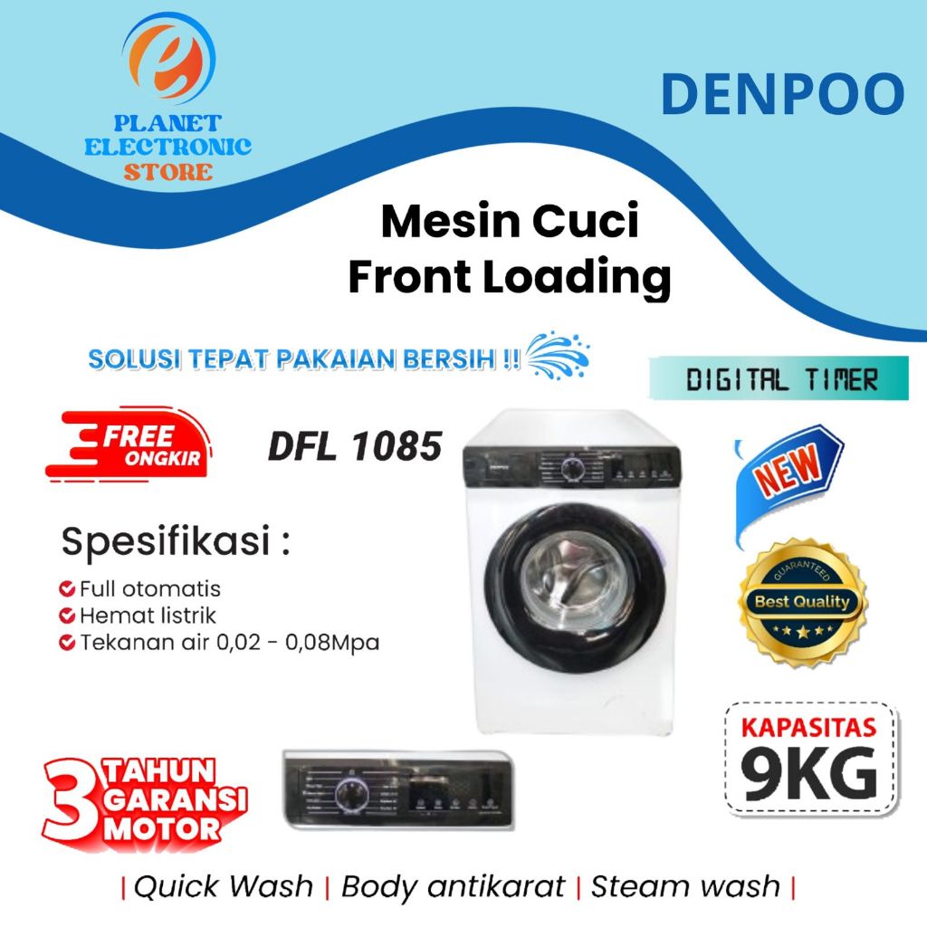 DENPOO Mesin Cuci Front Loading 1 Tabung DFL-1085 (9KG)