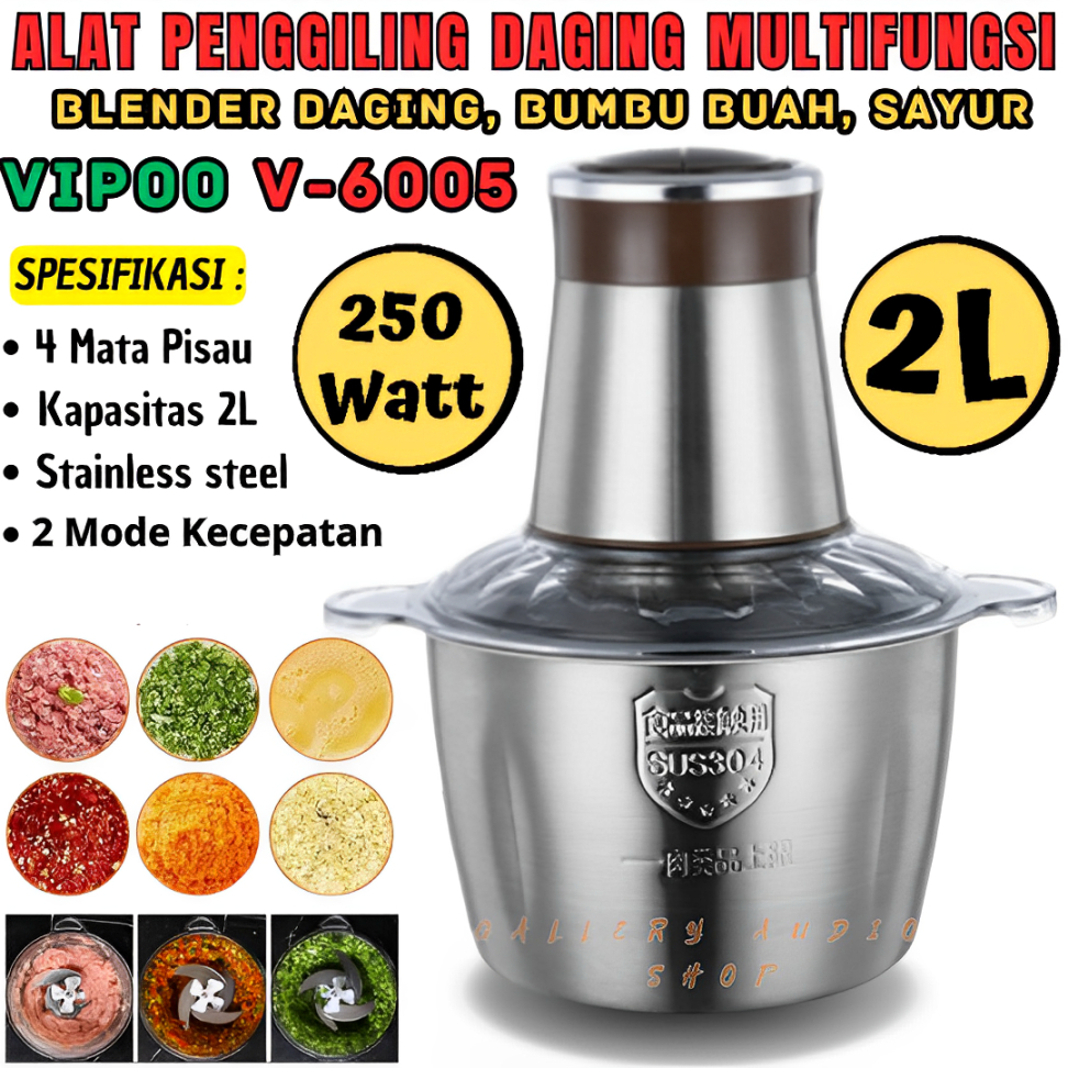 Food Chopper/Blender Daging VIPOO V-6005 250 Watt Kapasitas 2 Liter Anti Karat | Mesin Penggiling Da