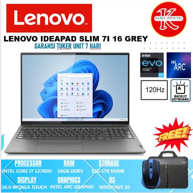 Laptop Lenovo Ideapad Slim 7i Intel Core i7 12700H 16Gb Ddr5 1TB SSD 16WQXGA 120Hz Touch Grey
