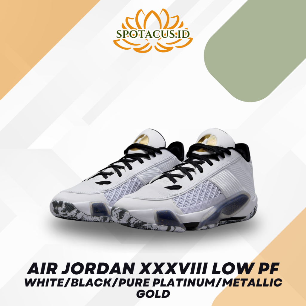 Sepatu Basket Air Jordan XXXVIII Low PF White/Black/Pure Platinum/Metallic Gold (FD2325-107)