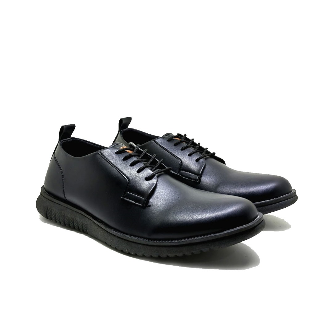 Leonardo Black - Sepatu Pria Kerja Kantor Casual Sneakers Cowok Kulit Original