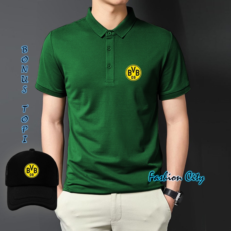 Gratis Topi: Kaos Kerah Logo Borussia Dortmund Baju Poloshirt Pria wanita Dewasa seragam Keren Terba