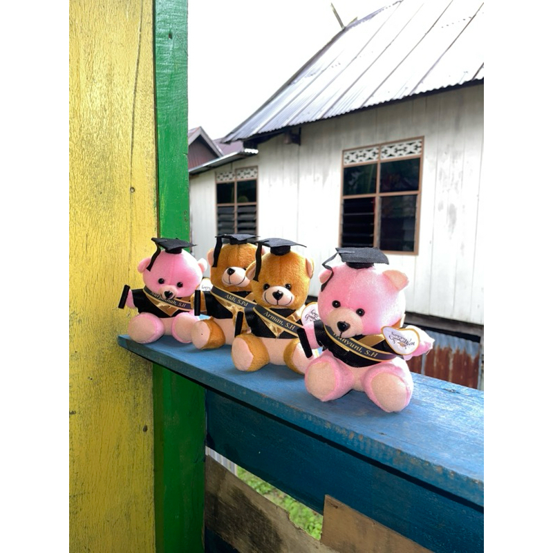 Boneka wisuda ukuran kecil gratis custom selempang nama boneka teddy