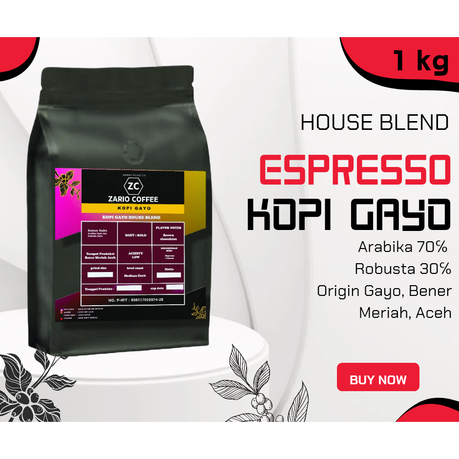 

kopi Gayo House Blend Roastbean dan Bubuk Zario For Espresso dan Kopi Susu