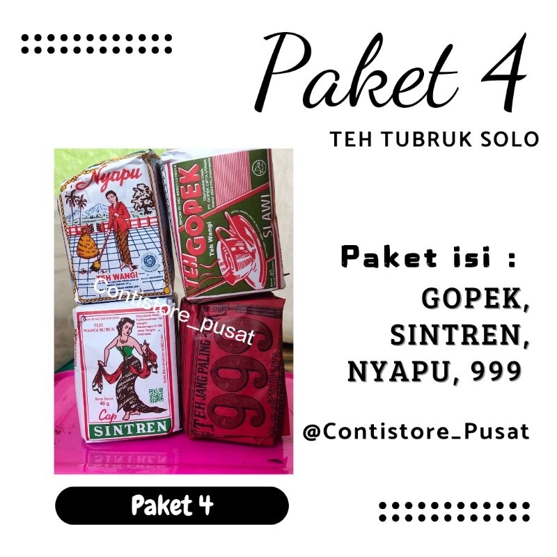 

Paket 4 Teh Tubruk Kombinasi Racikan Angkringan Khas Solo Jawa Tengah Gopek, 999, Nyapu, Sintren