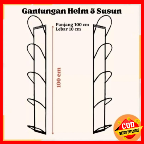 Rak Helm Gantung 5 Susun / 3 Susun Bahan Besi / Gantungan Helm 5 Susun Besi Kawat Tebal / Rak Helm G