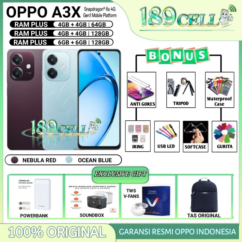 OPPO A3X RAM 4/64 GB | OPPO A 3X RAM 4/128 GB | OPPO A3 X RAM 6/128 GB GARANSI RESMI OPPO INDONESIA